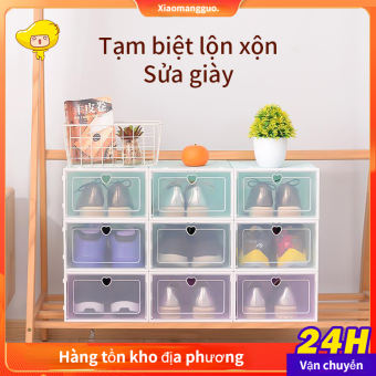Combo 10 hộp đựng giày nhựa cứng trong suốt, để giày dép chịu lực 20KG Hình trái tim suốt cửa ngang hộp đựng giầy PP nắp nhựa cứng trong suốt  lựa chọn dành cho cả nam và nữ có thể lắp thành tủ