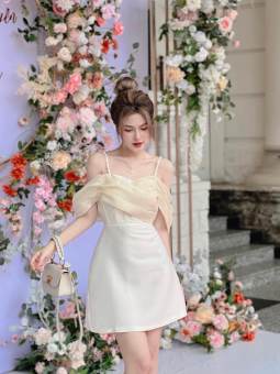 Đầm dự tiệc 2 dây dáng xòe phối bèo voan đáng yêu - Fara Dress