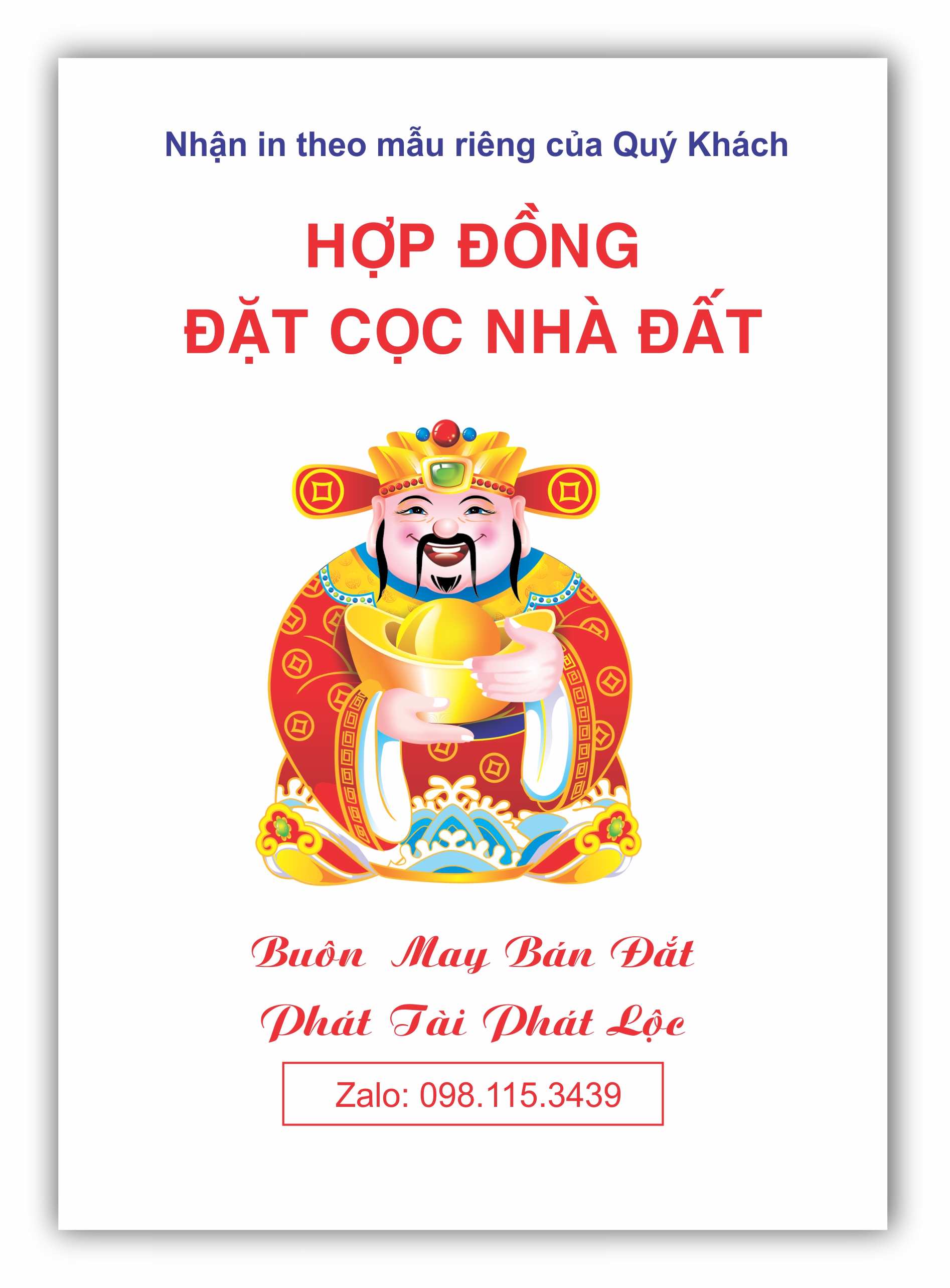 Hợp đồng cọc đất mua bán chuyển nhượng nhà đất mẫu mới 2022 (2 liên) có ông thần tài may mắn