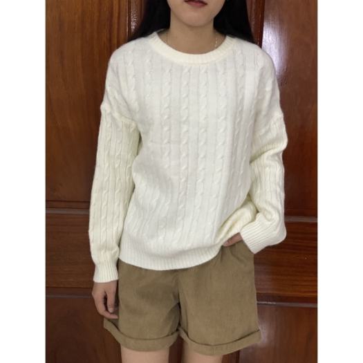 Áo Len Nữ Vặn Thừng Cổ Tròn Phong cách Vintage Hàn Quốc Hàng Quảng Châu Mẫu Mới 2021