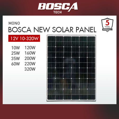 BOSCA 5-Year Warranty Solar Panels, Various Sizes, 12V