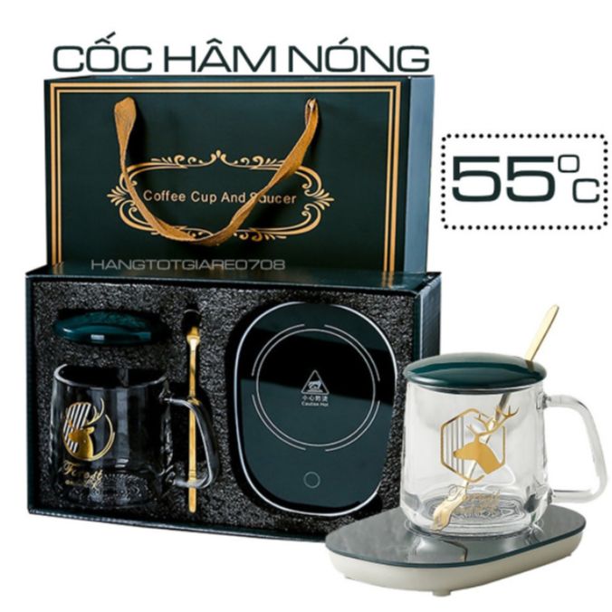 BỘ CỐC HÂM NÓNG ĐỒ UỐNG SIÊU TỐC KÈM ĐẾ ĐIỆN - CỐC CHƯNG YẾN - CỐC HÂM NÓNG CÀ PHÊ SỮA TẶNG THÌA MẠ VÀNG VÀ HỘP SANG TRỌNG