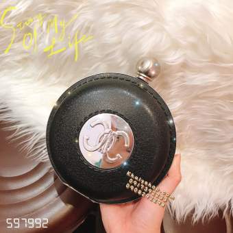 Bóp đầm clutch cao cấp dạ hội dự tiệc sang trọng đeo chéo, cầm tay hình tròn màu đen dành cho bạn nữ (16x5x16cm) - 30BD12031