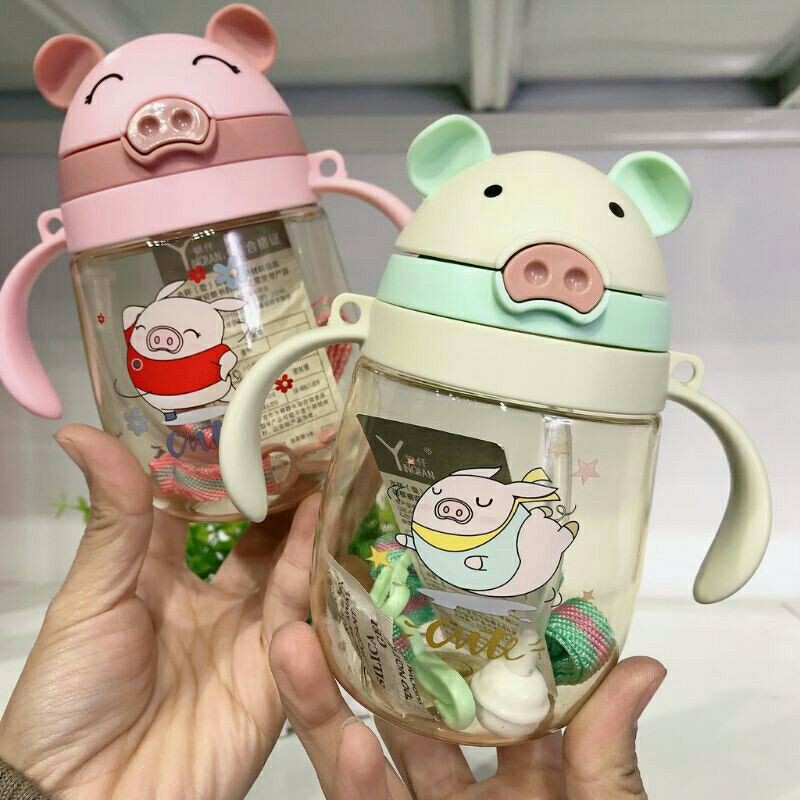 Bình tập uống hình con heo 350ml và bình tập uống tai thỏ 280ml cho bé