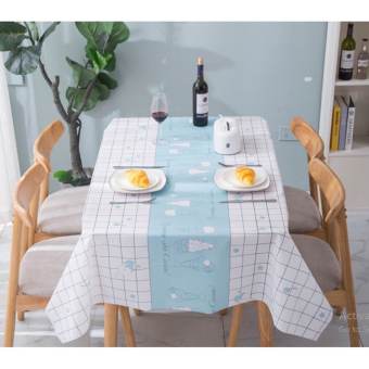 Khăn trải bàn decor nhựa PVC không thấm nước lót bàn ăn MẪU PHỐI XANH DƯƠNG CÂY KEM Ô VUÔNG TRẮNG