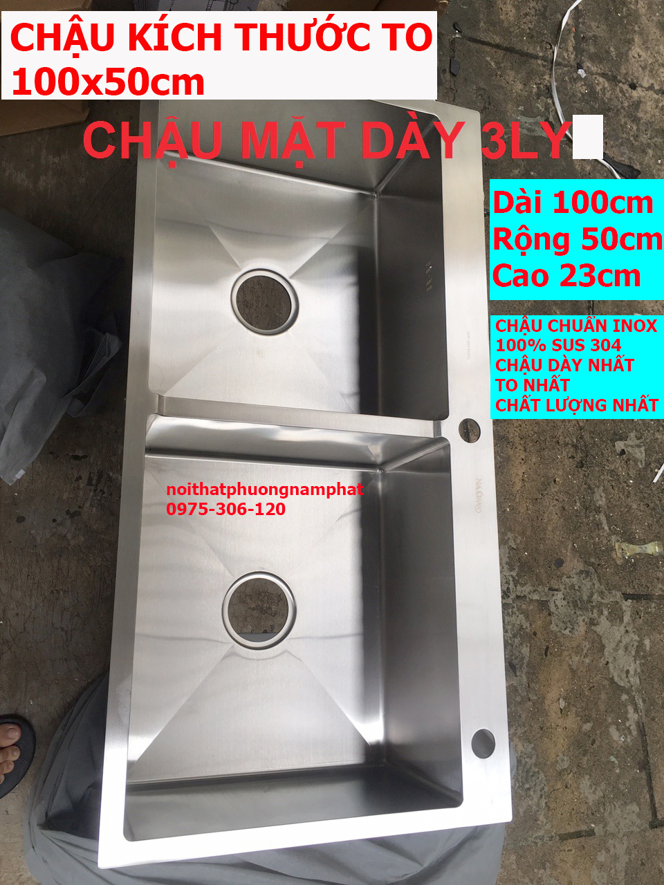 LOẠI 1-DÀY 3LYChậu Rửa Chén Bát INOX 304 N5 10050 NA.GRAND và Xả Chậu và Rổ chậu dày nặng, hàng chuẩn đảm bảo tốt hài lòng bồn rửa chén inox