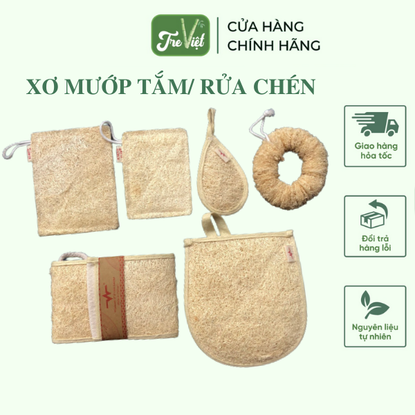 Miếng rửa chén xơ mướp - Miếng cọ rửa nồi tròn - Bao tay tắm tẩy da chết tự nhiên thân thiện môi trường