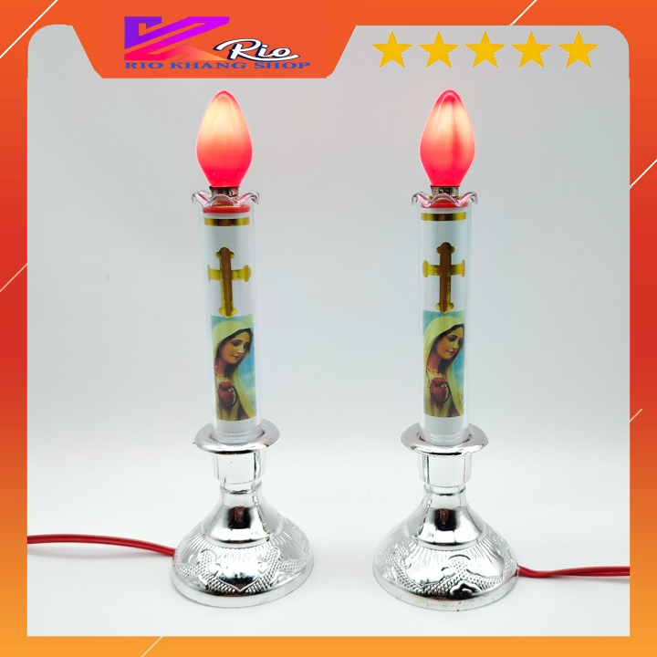 [TẶNG KÈM 2 BÓNG ĐÈN TRÁI ỚT] Bộ 2 đèn nến để bàn thờ Thiên Chúa nhiều kích thước, đèn cấy nến Công Giáo, đèn cầy Thiên Chúa NẾN KL 053T