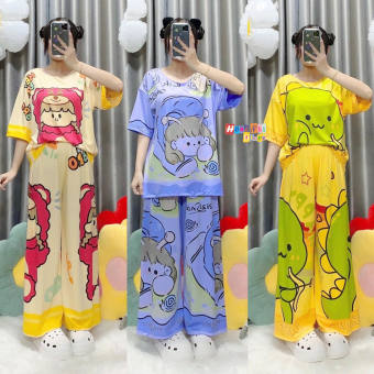 Set Đồ Bộ Thun Thái 3D Tay Lỡ Dáng Rộng 75Kg Trở Lại Oversize Phối Quần Thun Ống Rộng Ulzzang - MM