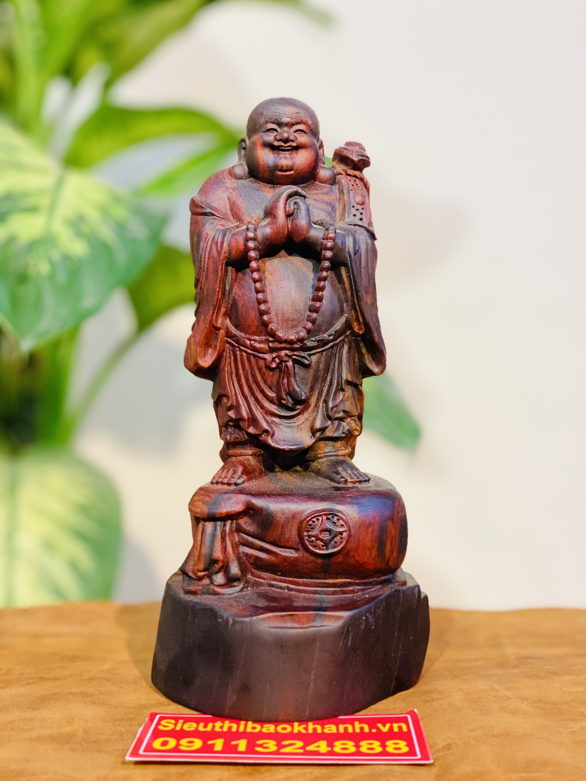Tượng Ông Phật Di Lặc Bồ Tát  gỗ Trắc tự nhiên Cao Cấp 20cm-Đồ gỗ Bảo Khánh