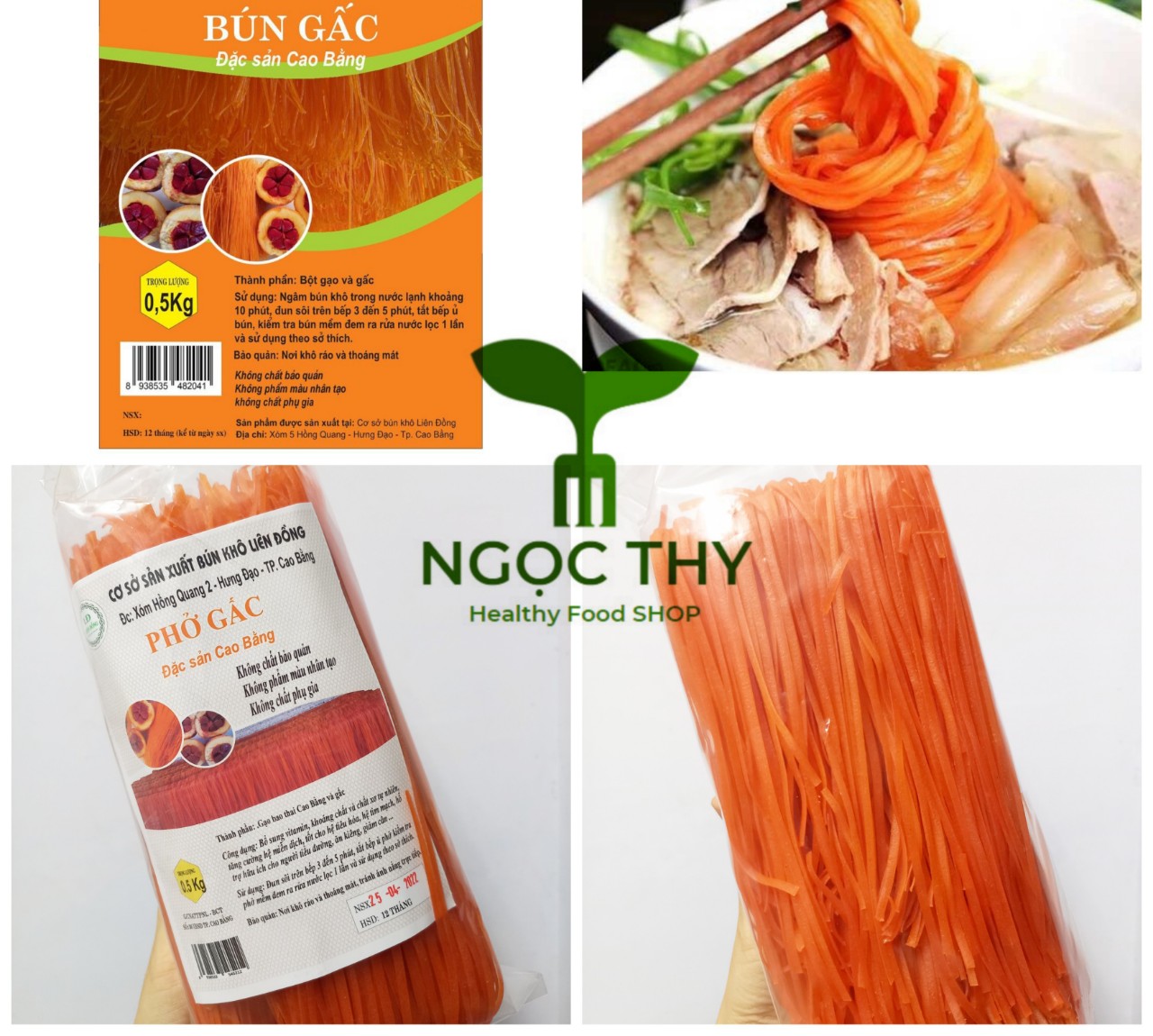 [HCM][Đặc sản Cao Bằng] Bún PHỞ gấc nguyên chất bún dai ngon eatclean bổ dưỡng gói 500gr