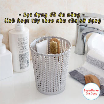Sọt rác văn phòng đa năng, thùng rác nhựa họa tiết đan mây đựng đồ Việt Nhật