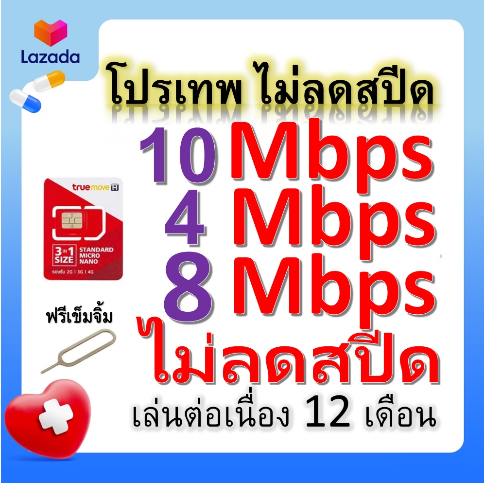 ซิมโปรเทพ 10-4-8 Mbps ไม่ลดสปีด เล่นไม่อั้น โทรฟรีทุกเครือข่ายได้ แถมฟรีเข็มจิ้มซิม