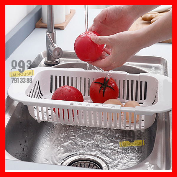 Rổ Gác Bồn Rửa Chén, Kệ Chén Xếp Gọn, Khay Nhựa Đựng Rau Củ Quả