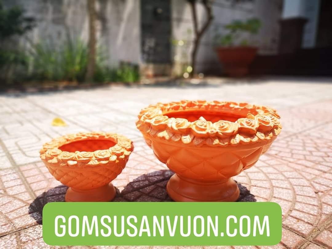 Chậu gốm đất nung VIỀN HOA HỒNG (2 cái size 25cm và 34cm) - Màu gốm đỏ , chậu trồng cây, gốm sứ sân vườn Bình Dương