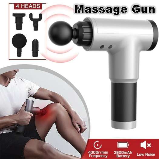 Súng massage cầm tay 4 đầu 6 chế độ - Súng bắn massage trị liệu đau mỏi vai gáy  giúp giãn cơ bắp tiện lợi