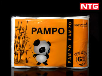 Lốc 6 cuộn Giấy vệ sinh PAMPO, 3 lớp, Siêu Mịn, Siêu Dai, cuốn chặt lên đến 250 tờ 3 lớp