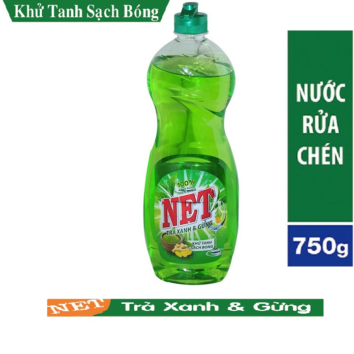 Chai nước rửa chén Net 750g Hương Trà Xanh & Gừng