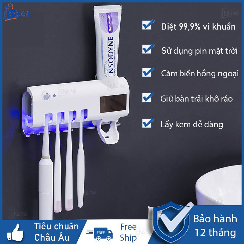 Giá treo bàn chải nhả kem đánh răng Kệ treo bàn chải diệt khuẩn Hộp đựng lấy kem đánh răng tự động Ống đựng bàn chải nhả kem đánh răng khử khuẩn tia UV Kệ bồn tắm để bàn chải tiệt trùng phòng tắm thông minh cao cấp