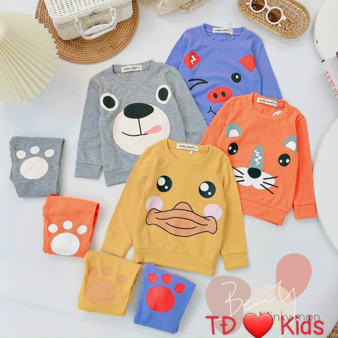 Combo 3bộ dài tay cotton 4c mềm mại cho bé trai , bé gái in hình dễ thương