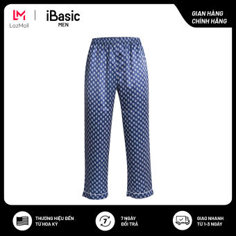 Quần dài mặc nhà nam pyjama lụa satin hoạ tiết icon iBasic HOMM016B