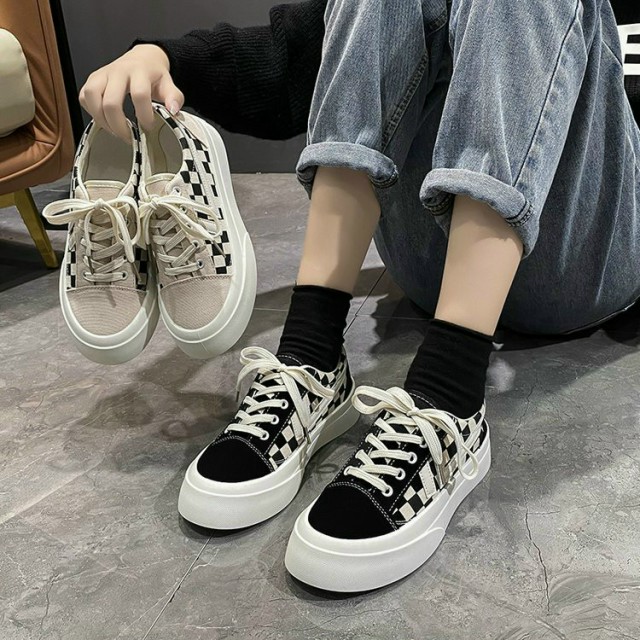 Giày thể thao nữ K11 viền kẻ caro cá tính 2 màu cực xinh