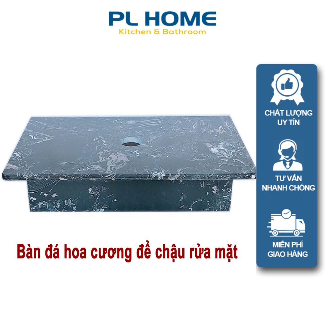 Bàn Đá Hoa Cương Để Chậu Rửa Mặt Lavabo Cao Cấp, Đá Dày 12 Mm, Khung Treo Inox Chắc Chắn