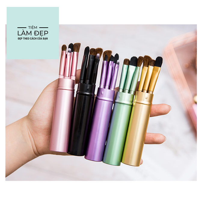 Bộ cọ trang điểm mắt make up 5 món có ống đựng tiện lợi