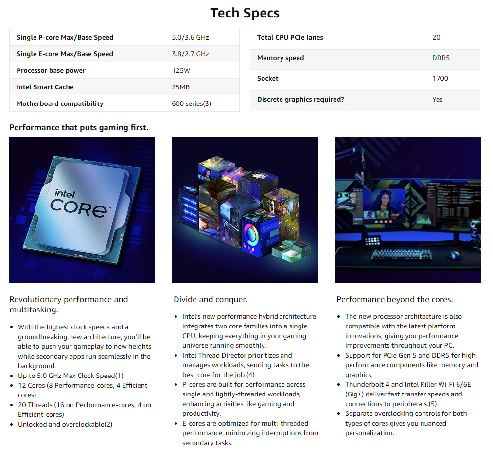 Intel Core i7-12700KF Desktop Processor 12 (8P+4E) Cores up to 5.0 GHz Unlocked LGA1700 600 Series Chipset 125W 2 Intel Core i7-12700KF Desktop Processor 12 (8P+4E) Cores up to 5.0 GHz Unlocked LGA1700 600 Series Chipset 125W