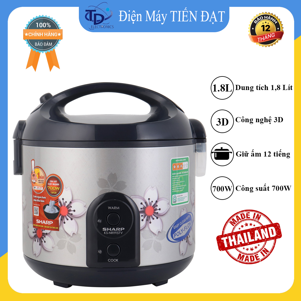 Nồi Cơm Điện Sharp 1.8 lít KS-NR191STV- Nhập khẩu Thái Lan -Hàng trưng bày