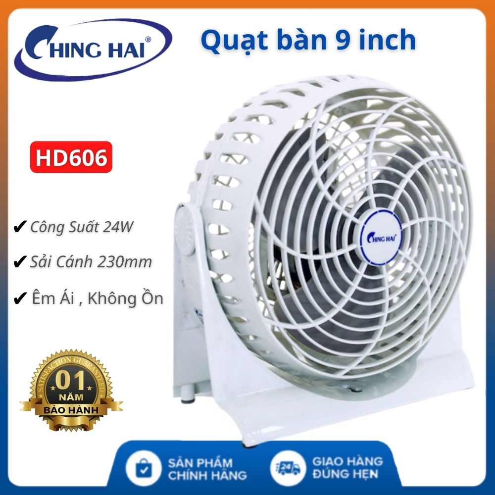Quạt để bàn văn phòng cắm điện mini Chinghai HD606 9 inch -bảo hành 12 tháng - quạt hộp tản để giường nhỏ gọn , công suất 24W không ồn