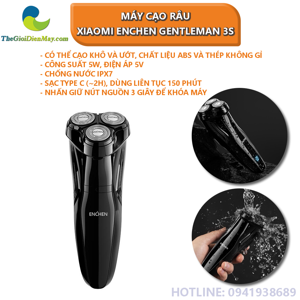 Máy cạo râu Enchen Gentleman 3S IPX7, cạo khô và ướt - Bảo hành 1 tháng