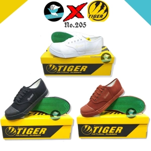 สินค้า J-rin รองเท้าผ้าใบ Tiger 205 พื้นเขียว รองเท้านักเรียน น้ำตาล/ขาว/ดำ รองเท้าผ้าใบไทเกอร์