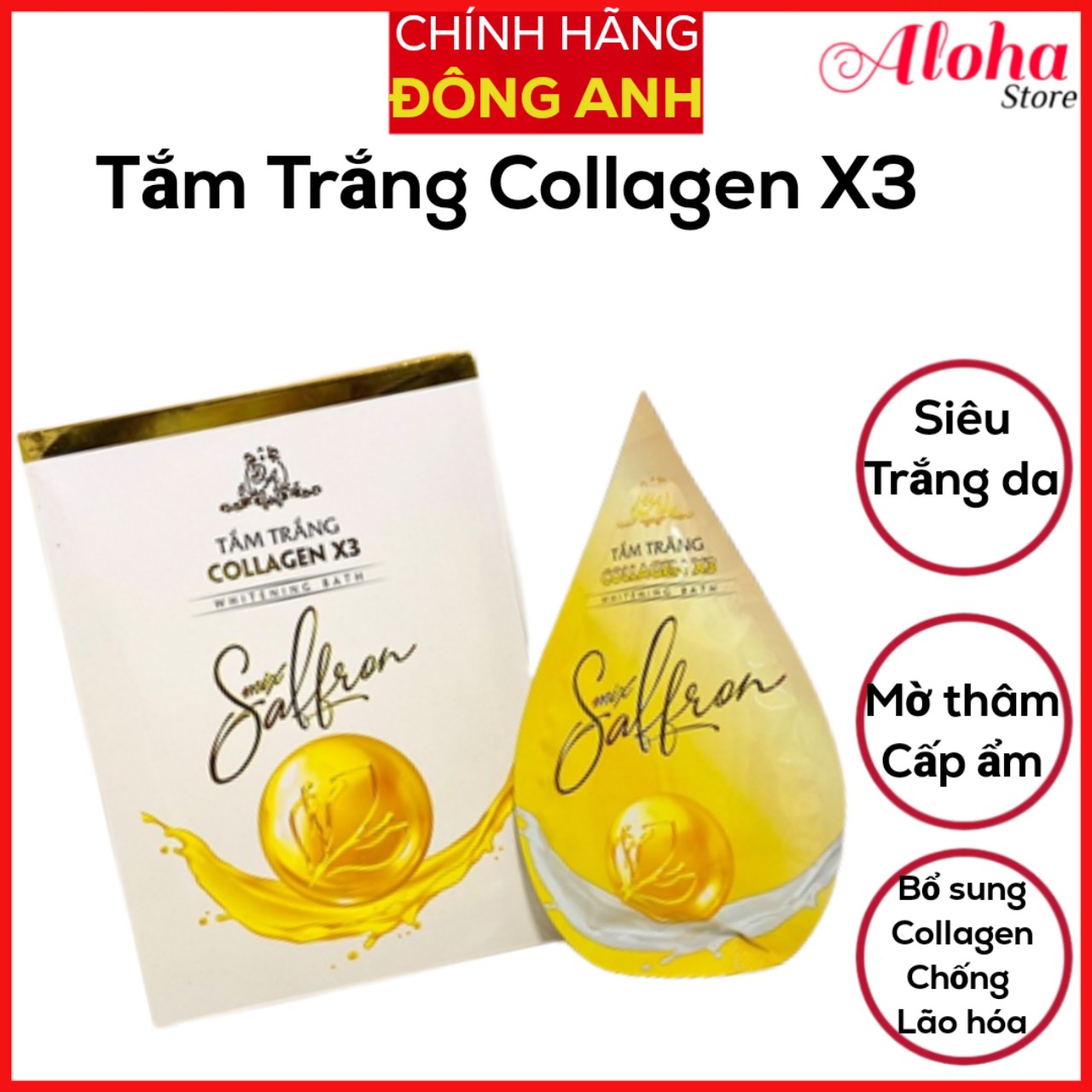 Tắm trắng collagen x3 - mỹ phẩm đông anh chính hãng - tắm trắng mix saffron collagen x3 luxury - aloha store
