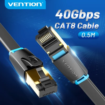 Vention Cat8 Ethernet Flat Lan Cable SSTP 40Gbps Super Speed RJ45 Internet Cable Gold Plated 1m/3m/5m/8m rj45 network cable Patch cord Flat lan cable Connector for PC Laptop Computer Router Modem CAT 8 Lan Cable (1)