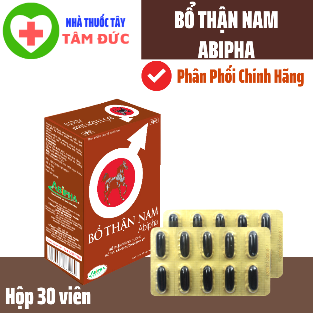 Bổ Thận Nam Abipha – Bổ thận tráng dương, ngừa mãn dục sớm, tiểu đêm nhiều, đau lưng mỏi gối- Hộp 30 viên