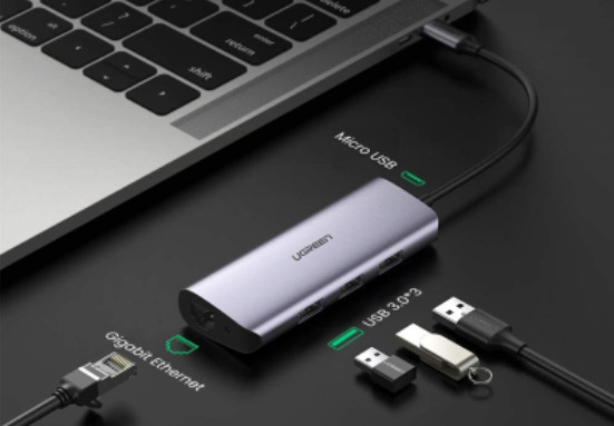Cáp usb type c to lan 100/1000mbps và hub usb 3.0 ugreen 60718