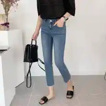ภาพขนาดย่อของสินค้ากางเกงยีนส์ยืด กางเกงยีนส์สกินนี่ Girls jeanswaist jeans female straight old pants 2021 new