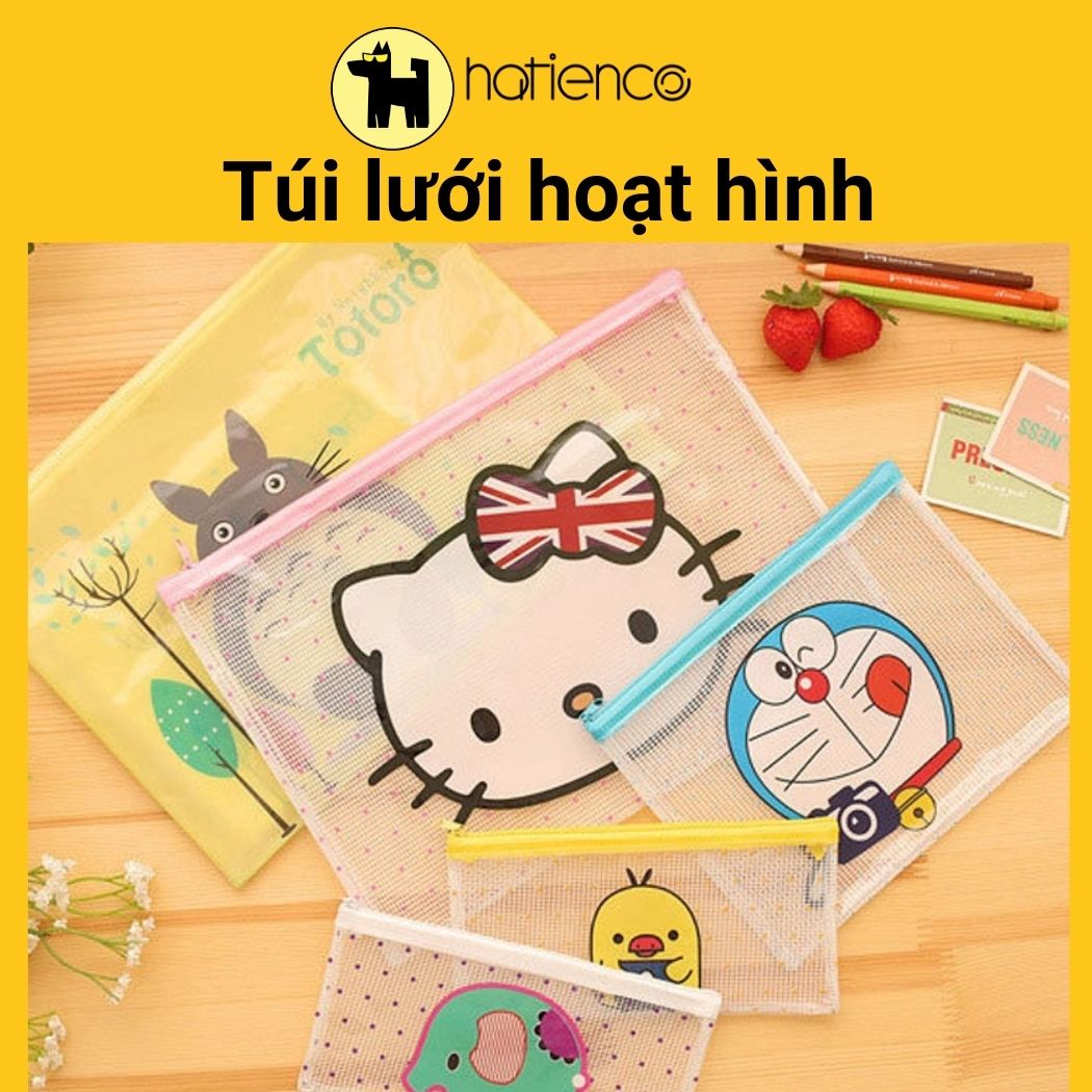 Bìa hồ sơ, túi lưới đựng đề cương A4 A5 kitty, doreamon,gấu, totoro