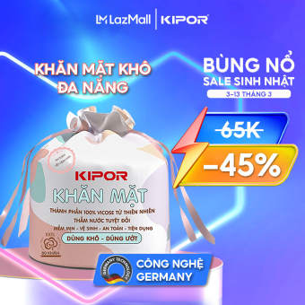 Khăn mặt khô đa năng KIPOR, dùng 1 lần lau khô,ướt, thay bông tẩy trang, khăn cuộn spa 80 khăn,20x20cm - Hàng chính hãng