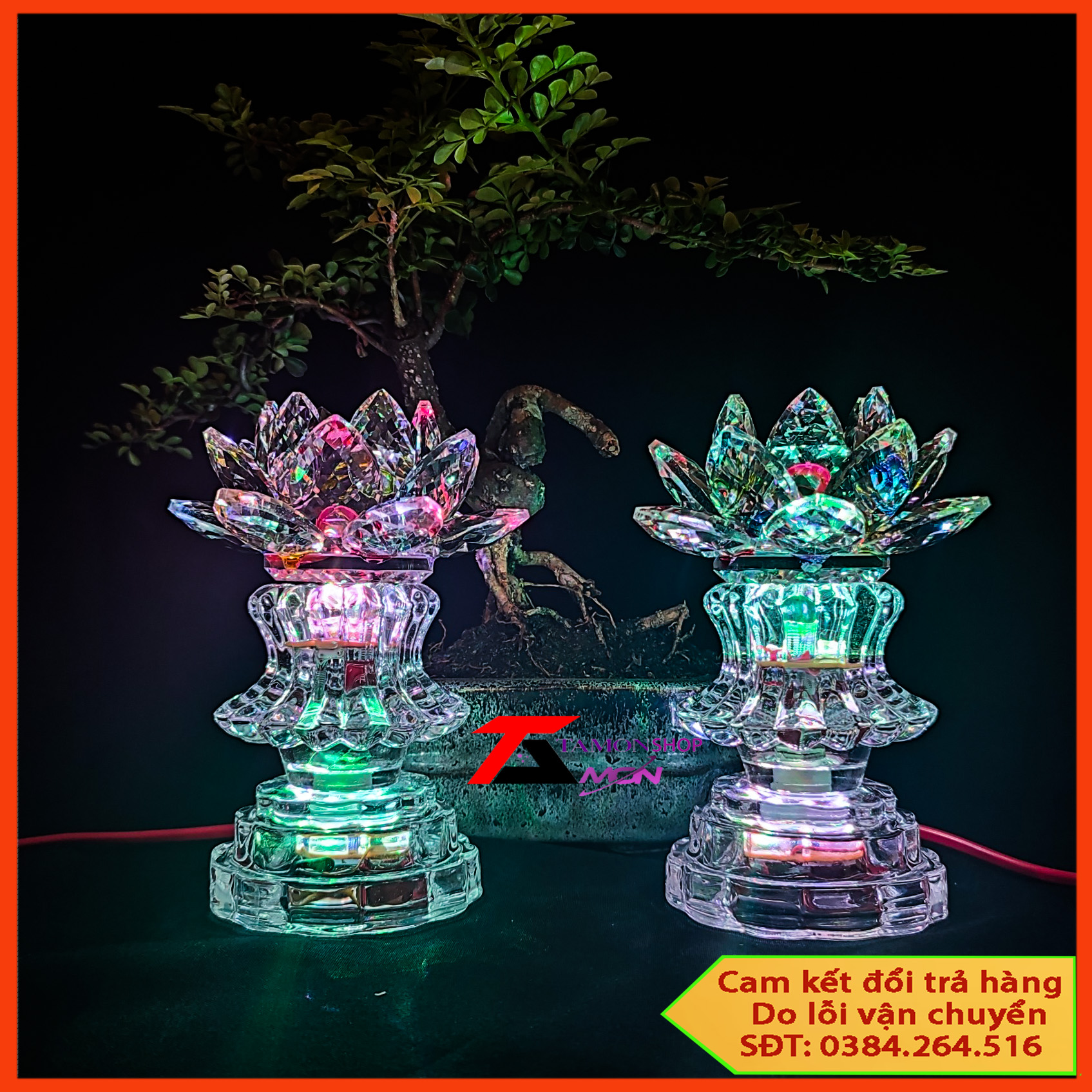 Cặp pha lê trang trí tủ thờ, thờ phật, pha lê thờ cúng, cặp pha lê phong thủy