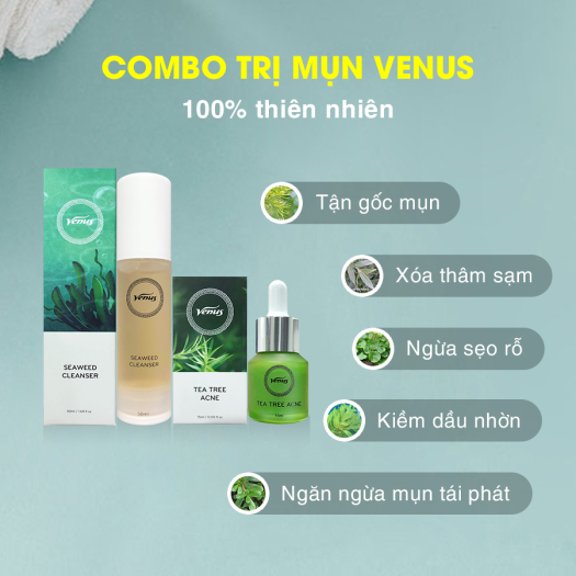 COMBO VENUS SỮA RỬA MẶT VÀ SERUM TRÀM TRÀ SẠCH MỤN THÂM CHÍNH HÃNG 1000%
