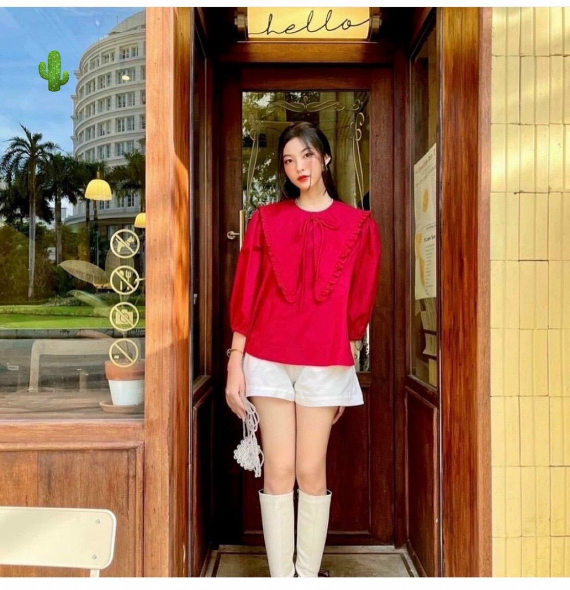 Áo babydoll tiểu thư vải kate Hàn cổ sen viền bèo tay lỡ form chuẩn gái Hàn Quốc trẻ trung cá tính PC