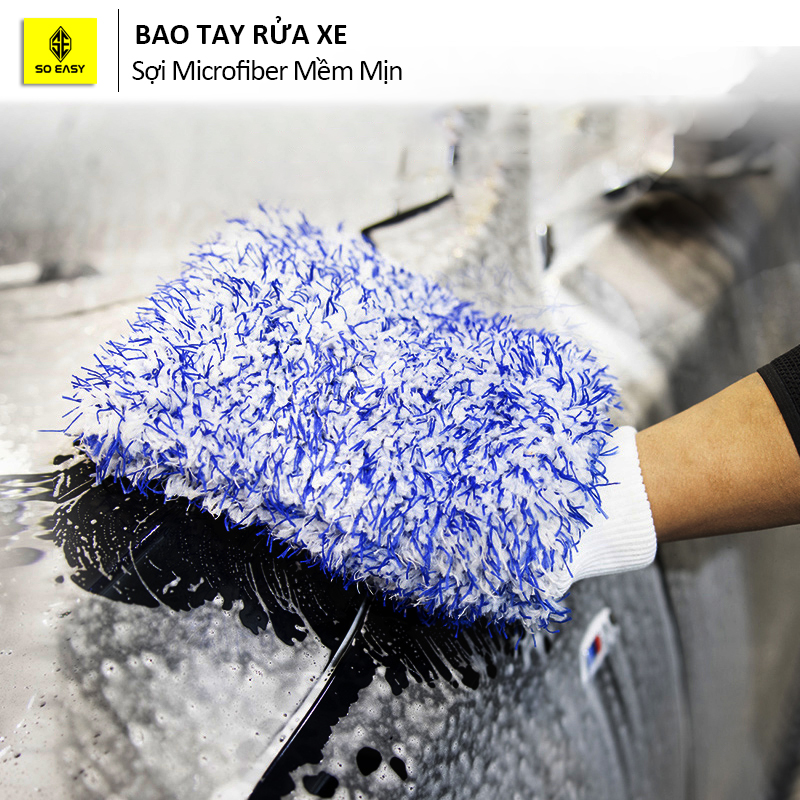 Găng tay rửa xe sợi dày 2 mặt RX35, bao tay lau xe sợi mềm, không làm trầy, xước ô tô, xe máy, siêu thấm hút nước, tạo bọt dễ dàng, vệ sinh