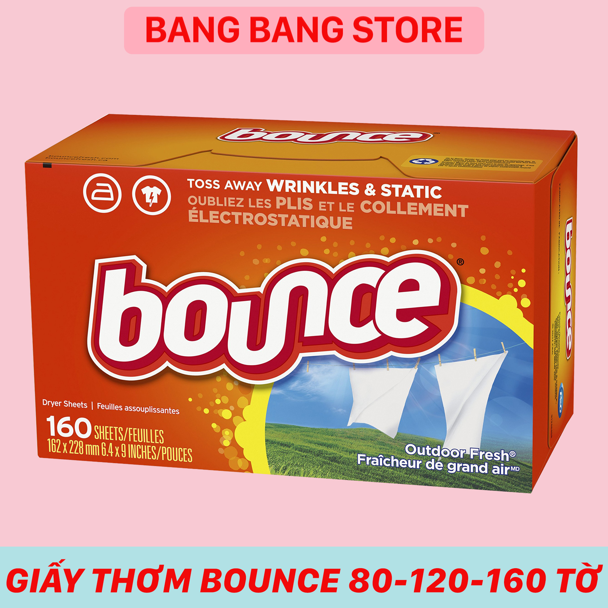 Giấy thơm Bounce hàng nhập Mỹ làm mềm quần áo, khử mùi full box NPP Bangbangstore
