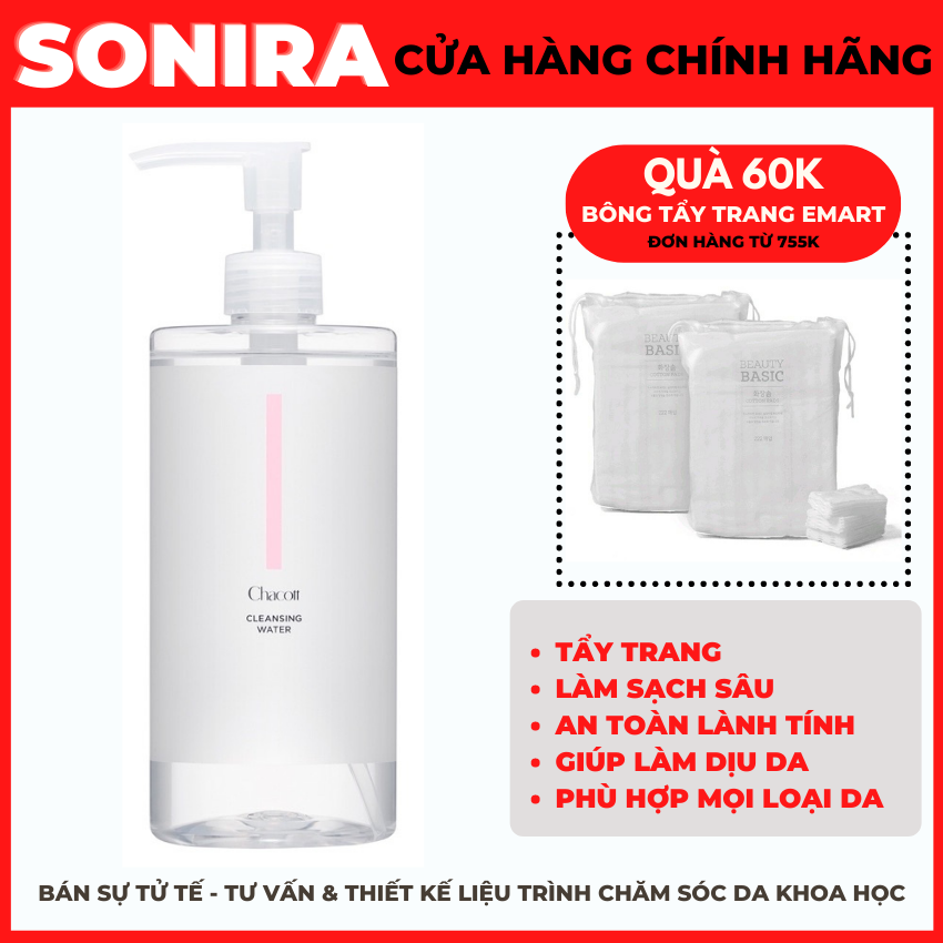Chacott For Professionals 500ml- Nước Tẩy Trang Nhật Bản dành cho da nhạy cảm, dầu mụn hot 2021- Dịu nhẹ hơn Bioderma- SONIRA tặng mặt nạ Hàn Quốc cao cấp