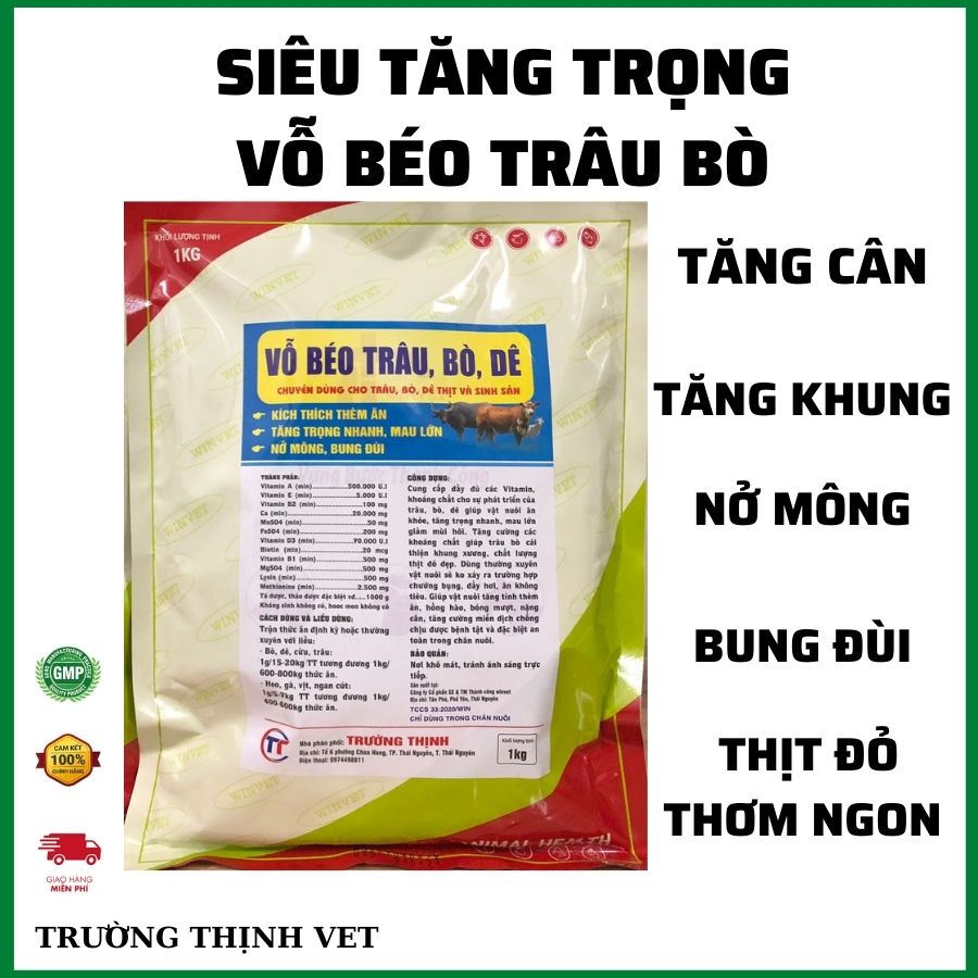VỖ BÉO TRÂU BÒ DÊ gói 1kg tăng trọng nhanh bung mông nở vai hay ăn hay ngủ Thú y Trường Thịnh