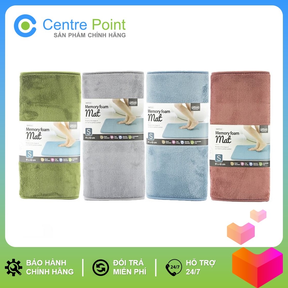 Thảm chùi chân memory foam lock&lock size s 61x43cm mat512
