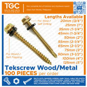 Tgc 100PCS Tekscrew 12 x 16mm~100 mm Teks Screw | Tek Screw | Tetanized Self Drilling | Self Tapping | Metal | Wood