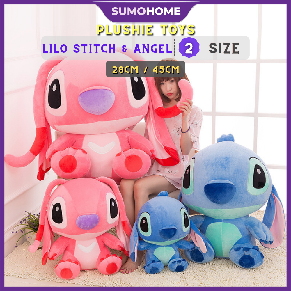 30/45/60/80cm Disney Cartoon Kawaii Lilo & Stitch Pink Angel Plush Toys  Sleeping Pillow